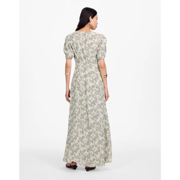 NWT Puff-Sleeve V-Neck Midi Dress Floral Print Midi Length Women’s Size 2 NU576 - Picture 3 of 7